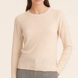 White + Warren Cream 100% Cashmere Crew Neck Sweater Size M